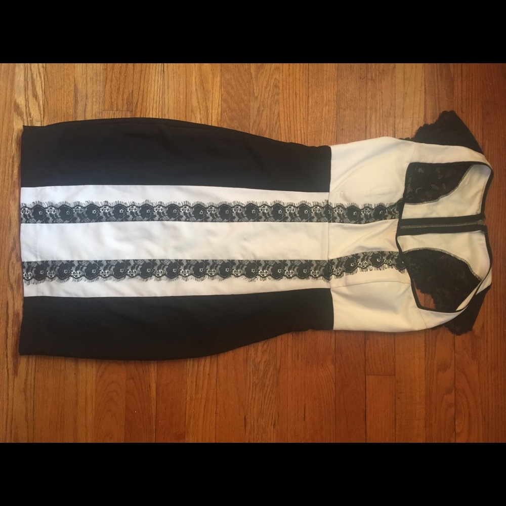 Black and white lace body con dress,  size 8-10